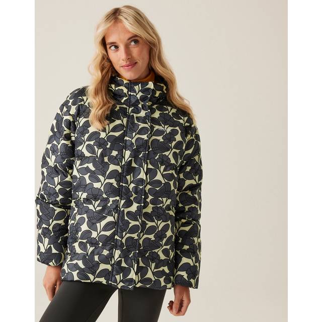 Regatta Water-repellent Women's Grey and Cream Orla Kiely Oversized Quilted Jacket, Size: 12 - Grey/Cream