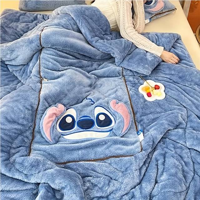(Stitch) Stitch 2-In-1 Pillow & Blanket Versatile Car Seat Cushion And Air Conditioning Mat