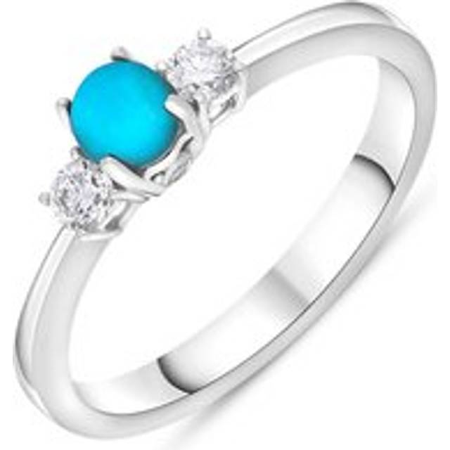 18ct White Gold Turquoise 0.17ct Diamond Trilogy Style Ring - V