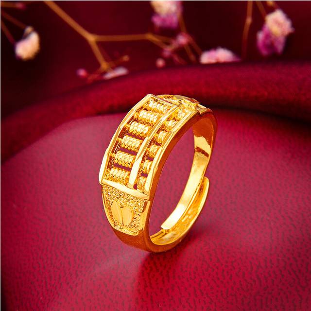 Vintage Vietnamese Sand Gold Abacus Open Ring Elegant Brass Gold Plated Jewelry Gift For Women