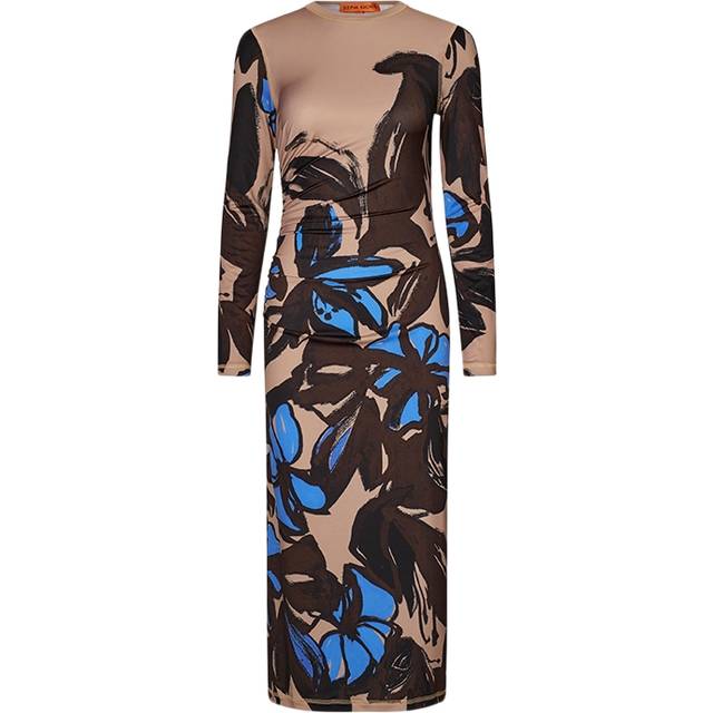 Stine Goya Gathered Long Sleeve Midi Dress, 2244 Stocking Jersey Dam Midiklänningar Stl. XL - Från Magasin - Eccentric Floral (XL)