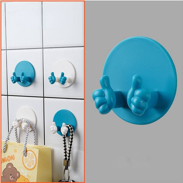 (a-BU) Creative Thumb Wall Hooks Punch Free Plug Hanger Key Holder Self Adhesive Towel Razor Rack Kitchen Bathroom Multipurpose Hook