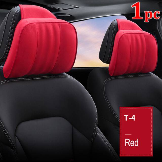 (Red) Car Headrest Maybach S-Class Ultra Soft Pillow Suede Fabric Comfortable