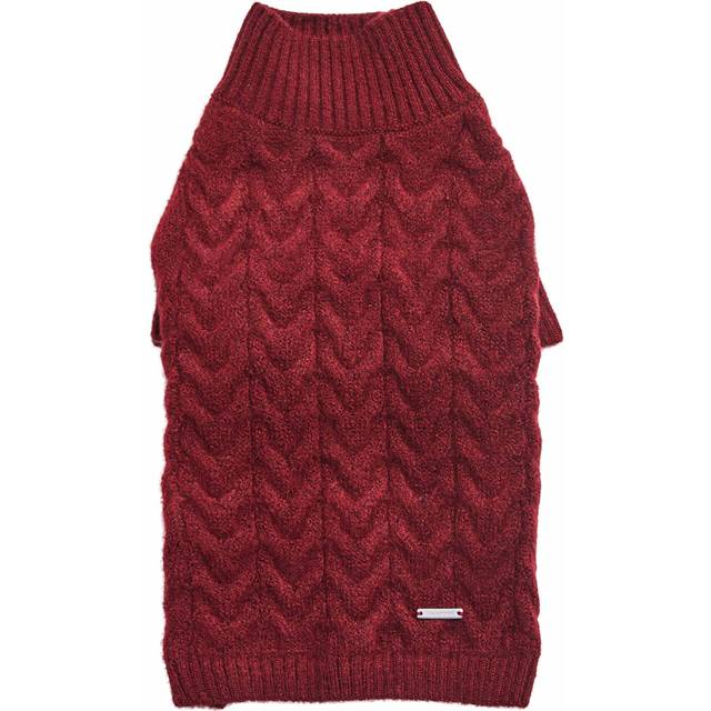 Blueberry Pet Classic Fuzzy Textured Knit Pullover Turtle-Neck Dog Sweater in Burgundy Red  Back Length 16  Pack of 1 Clothes for Dogs