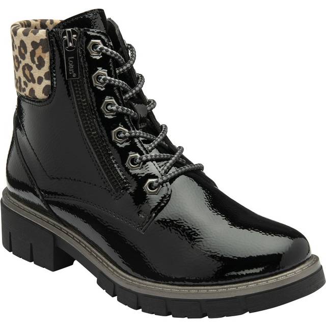 Lotus Charleston Patent Ankle Boots in Black