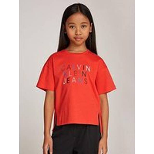 Calvin Klein Jeans Girls Logo Graphic Short Sleeve T-Shirt - Red, Red, Size Age: 14 Years - age: 14 YEARS
