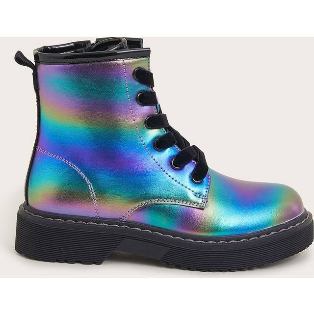 Monsoon Kids' Metallic Rainbow Lace Up Boots, Multi