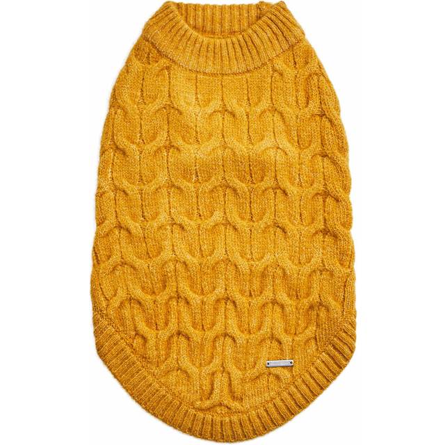 Blueberry Pet Classic Fuzzy Textured Knit Pullover Crew-Neck Dog Sweater in Mustard Yellow  Back Length 18  Pack of 1 Clothes for Dogs