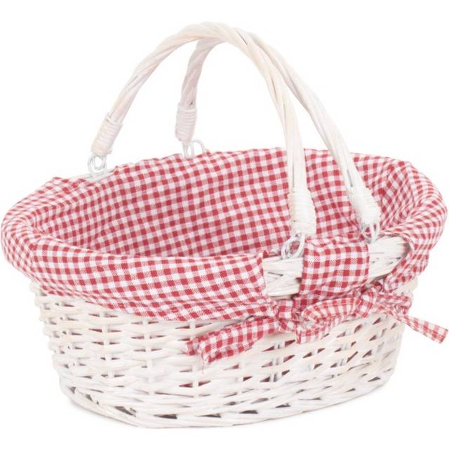 White Swing Handle Wicker Shopper with Red and White Checked Lining - Small