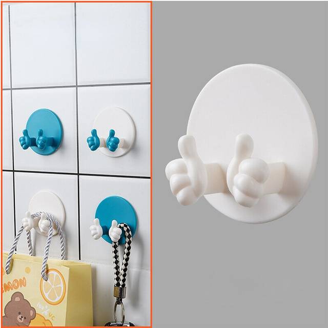 (a-WH) Creative Thumb Wall Hooks Punch Free Plug Hanger Key Holder Self Adhesive Towel Razor Rack Kitchen Bathroom Multipurpose Hook