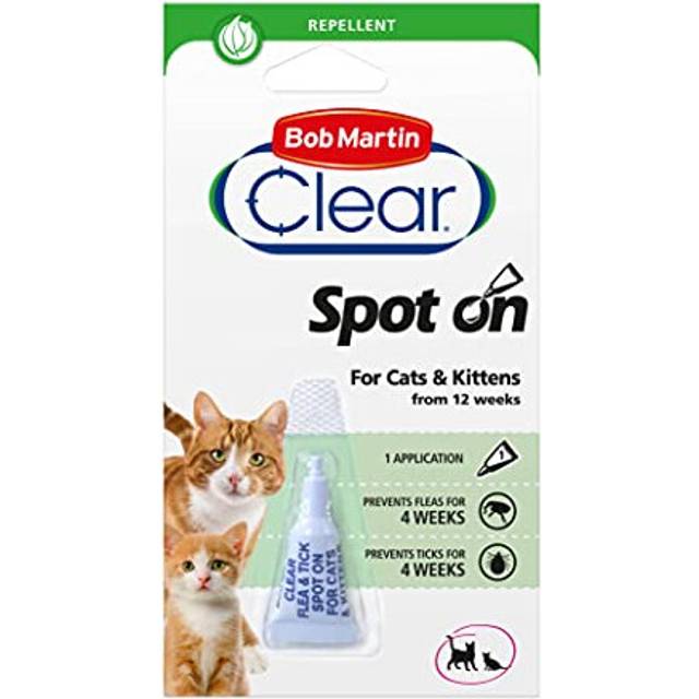 Bob Martin Clear | Flea & Tick Spot On for Cats and Kittens | Pesticide Free Repellent | Clinically Proven Prevention (1 Pipette)