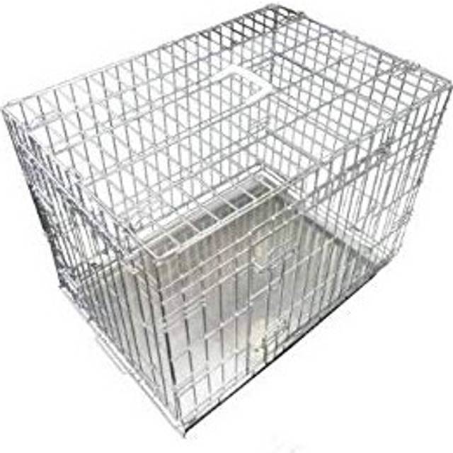 Ellie-Bo Dog Puppy Cage Large 36 inch Silver Folding 2 Door Crate with Non-Chew Metal Tray