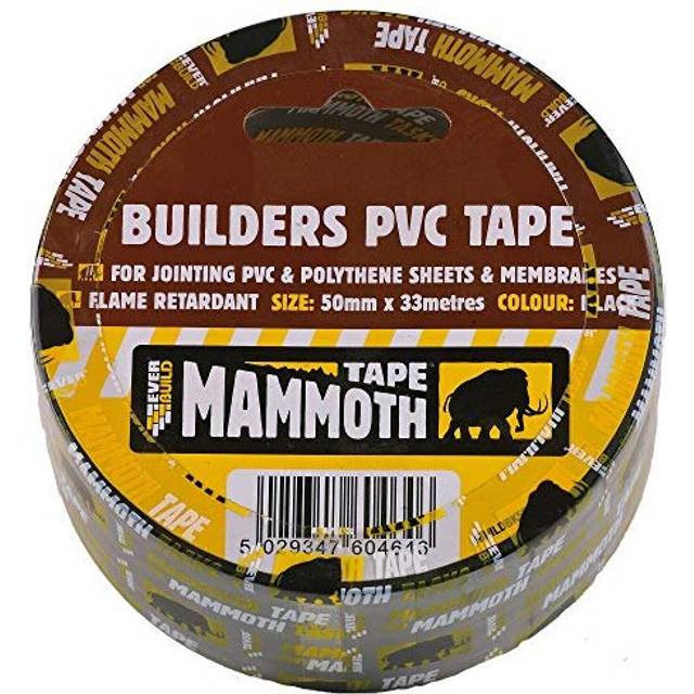 Strong Flame Retardant PVC Builders Tape for Polythene Sheets and Membranes - Black - 50mm x 33m