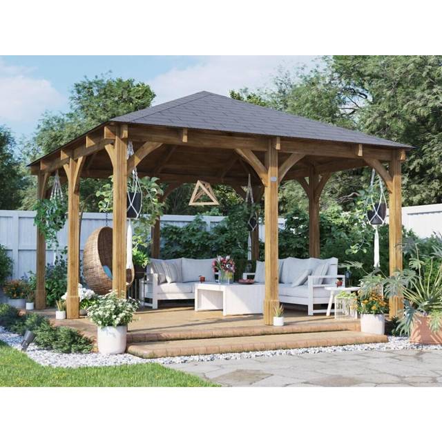 Dunster House Wooden Gazebo W4m x D4m Permanent Garden Gazebo Leviathan