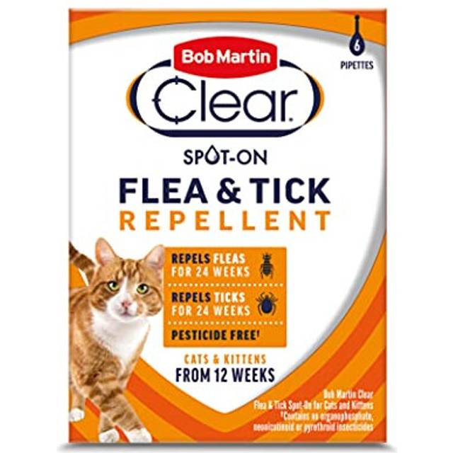 Bob Martin Clear | Spot On Flea & Tick Repellent for Cats and Kittens | Pesticide Free | Clinically Proven Protection (6 Pipettes )