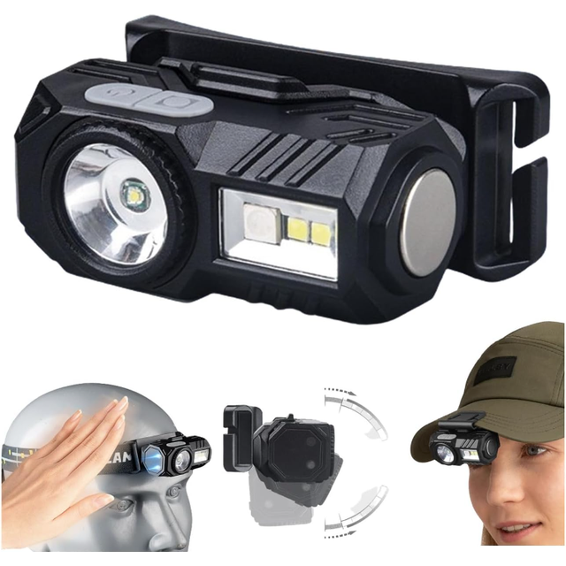 Chronus LED Magnetic Headlamp with Motion Sensor,Head-Mounted Induction Super Bright Flashlight,Multifunctional Waterproof Headlight,9 Light