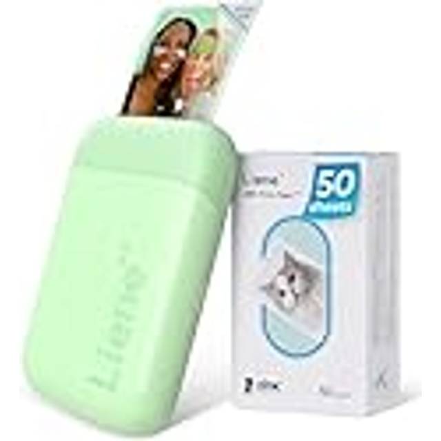 Liene Pearl K100 fotoskrivare smartphone, bärbar direktbildskrivare med 50 självhäftande zink-papper, Bluetooth 5.0, kompatibel med iOS/Android, liten fotoskrivare för iPhone (grön)