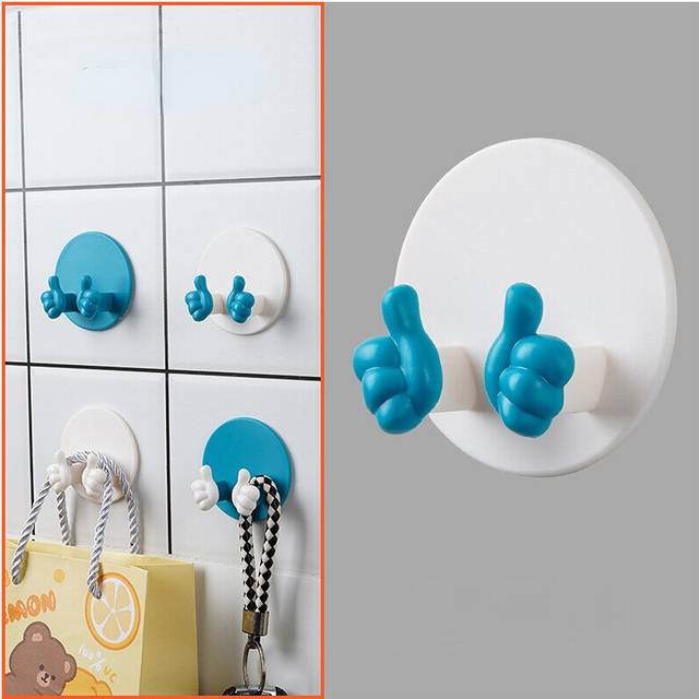 (a-WH-B) Creative Thumb Wall Hooks Punch Free Plug Hanger Key Holder Self Adhesive Towel Razor Rack Kitchen Bathroom Multipurpose Hook