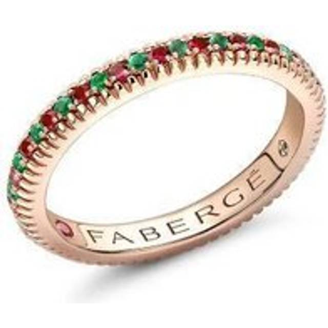 Faberge Colours of Love 18ct Rose Gold Emerald Ruby Fluted Band Ring - 58