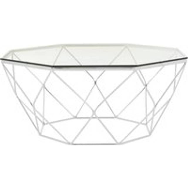 Geometric Hexagon Tempered Glass Coffee Table With Chrome Base,Silver Finish Table,Glass Top Center Table - One Size