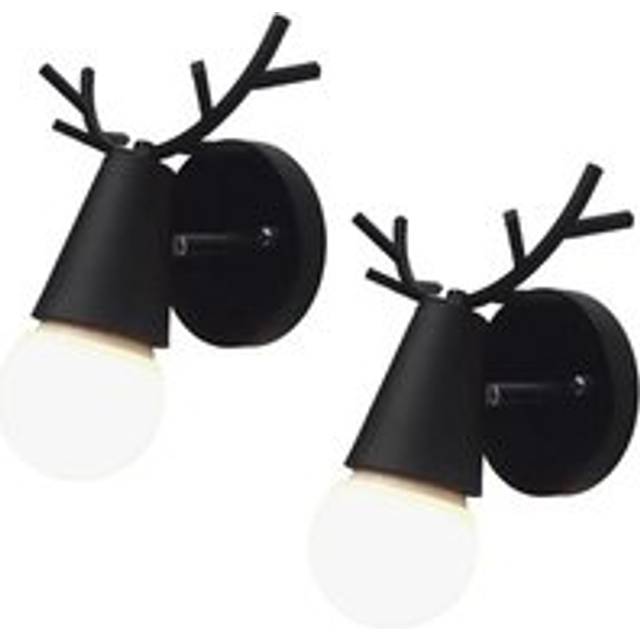 Norcks - 2X Creative Antler Wall Lamp Modern Deer Wall Light Minimalist Art Iron Wall Sconce For Kids Room Bedroom Restaurant E27 Black
