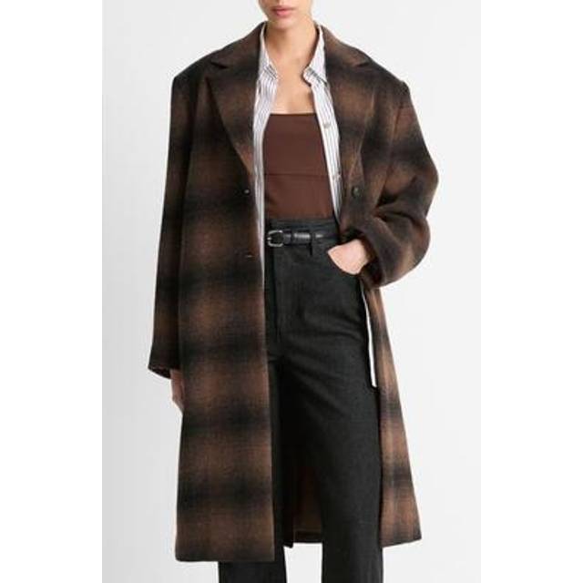 Vince Shadow Plaid Wool-Blend Car Coat