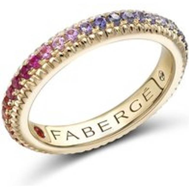 Faberge 18ct Yellow Gold Multi Stone Rainbow Fluted Band Ring - 65