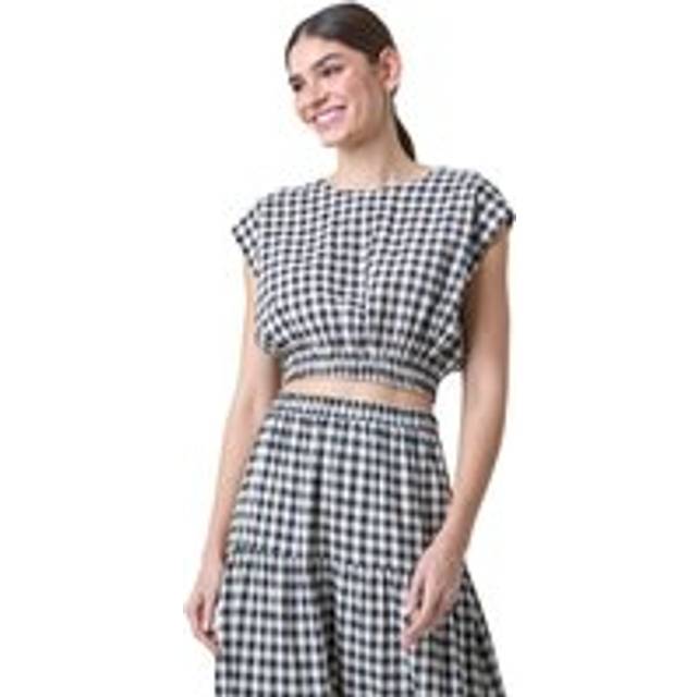 Roman Black Gingham Check Print Textured Top - Size 16