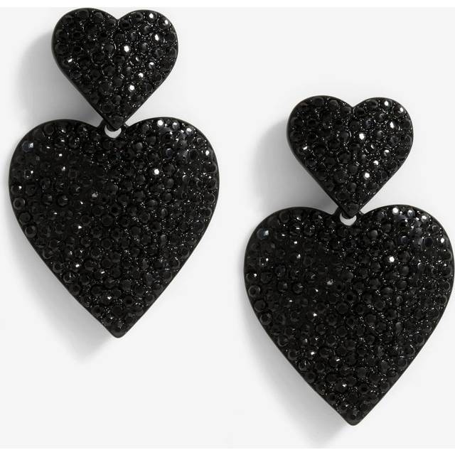 MOOD Mood Gold Black Double Heart Drop Earrings
