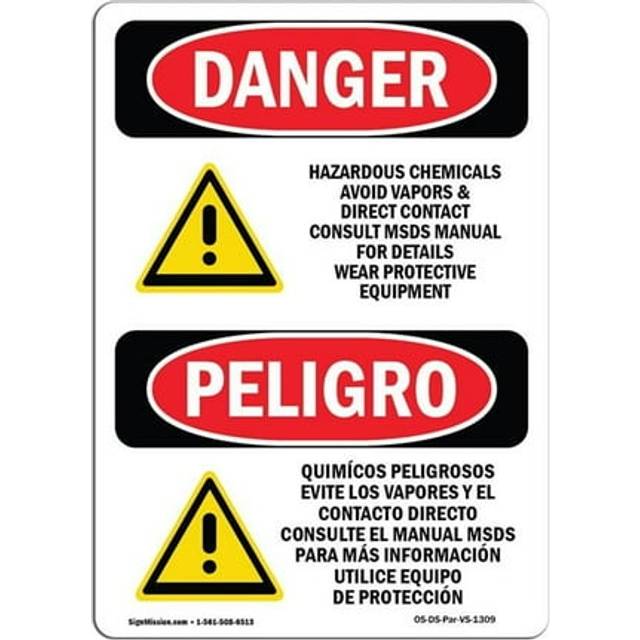 SignMission OS-DS-A-1014-VS-1309 10 x 14 in. OSHA Danger Sign - Hazardous Chemicals Avoid Vapors Bilingual