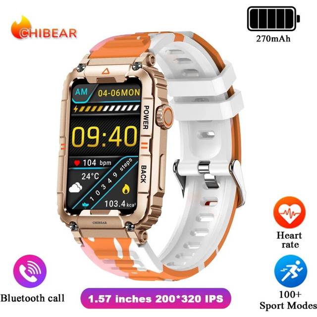 (camouflage orange) Men Smart Watch For Android IOS Fitness Watches Ip68 Waterproof Military