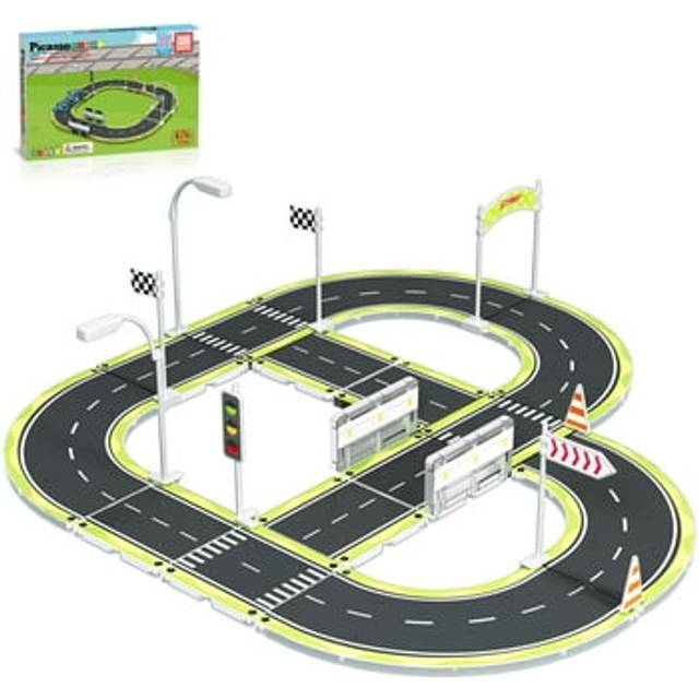 PicassoTiles Magnet Tile Building Block Construction Toy Set Street Sign Traffic Kit Highway Road Race Track with Bumper Barrica
