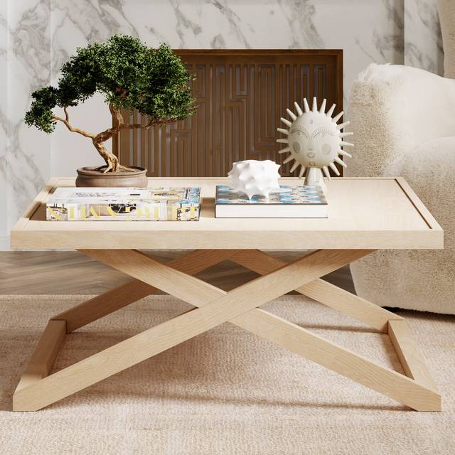 Small Rectangular Light Oak Coffee Table - Sage - Silver