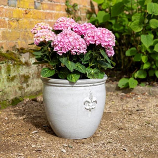 Medium Stoneware Debossed Logo Round Planter In Cream 34cm - White - One Size
