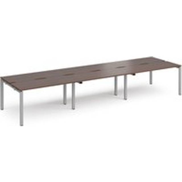Bench Desk | 6 Person Rectangular Desks 4200mm | Walnut Tops With Silver Frames | 1200mm Depth | Adapt