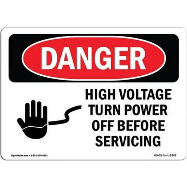 SignMission OS-DS-D-35-L-1348 OSHA Danger Sign - High Voltage Turn Power Off Before Servicing