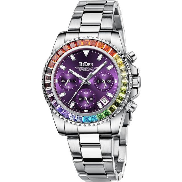 VEANXIN Luxury Women's Chronograph Multifunction Watch Colorful Crystal Diamond Iced Women Watches Luminous Business Stainless Steel Watch Waterproo