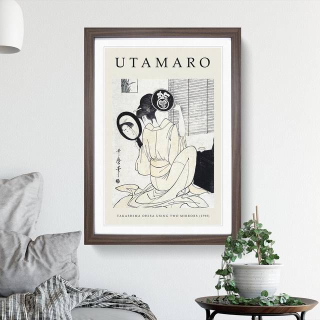 Lady with Two Mirrors by Kitagawa Utamaro - Picture Frame Art Prints - Walnut Framed Framed (65cm H x 48cm W x 2cm D)