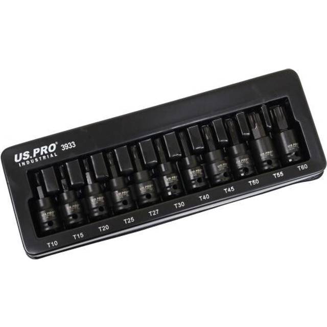 Us pro impact torx star bit socket set tamper 11pc 3/8" set t10 - t60 7527