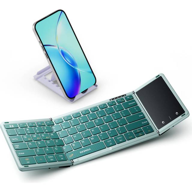 Foldable Bluetooth Keyboard with Touchpad, Folding Portable Travel Keyboard, Rechargeable Wireless Mini Keyboard UK Layout for iOS Android Windows PC