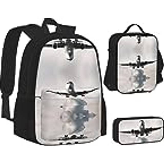 StOlmx 3 st set ryggsäck, vattentät bärbar dator, isolerad lunchväska och pennfodral påse, fashionabel, söt, solrosmönster, Flygplanskonst, En storlek