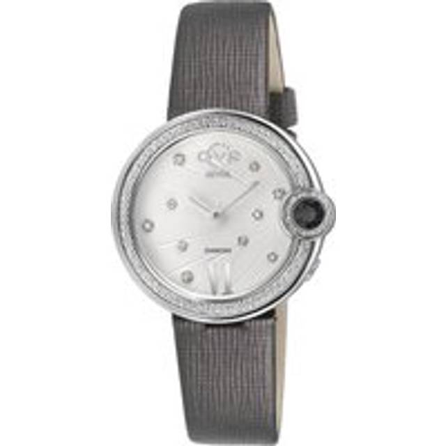 Womens Perugia Diamond Watch Silver/White Dial, Genuine Safiano Black Handmade Leather Strap - Grey - One Size