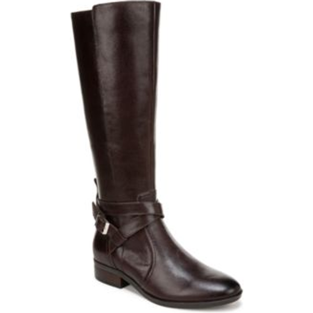 Naturalizer Rena 2 Riding Boots, Brown Leather, 8.0M Block Heels, Zip Closure