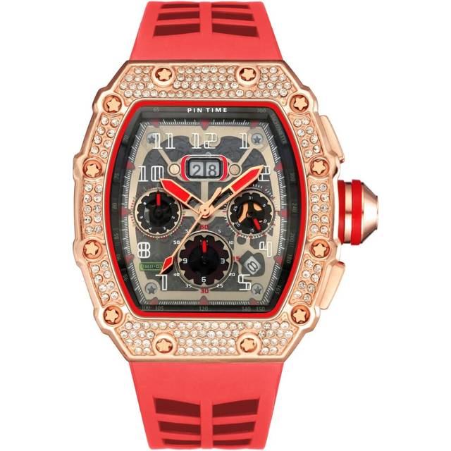 VEANXIN Men Watches Tonneau Shape Diamond Luxury Watch Calendar Quartz Sport Waterproof Chronograph Wristwatch for Male