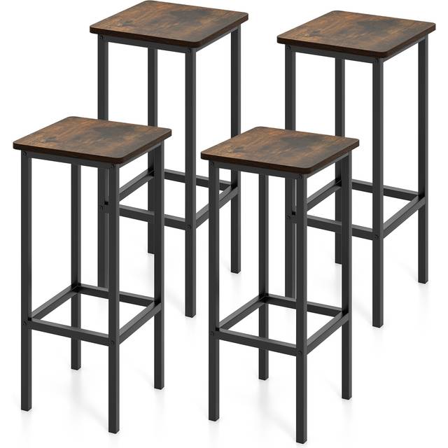 Set of 4 Bar Stool Set with Metal Legs and Footrest-Rustic Brown