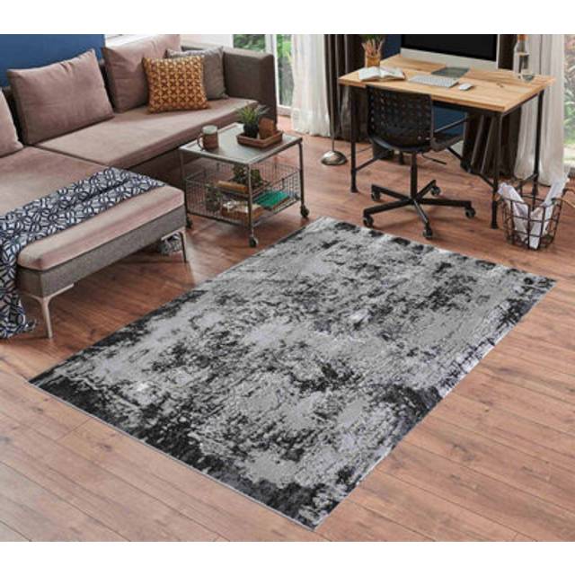 Serenity Modern Abstract Acrylic Area Rug - Contemporary Style for Living Room, Bedroom or Hallway - Black - 80cm x 150cm