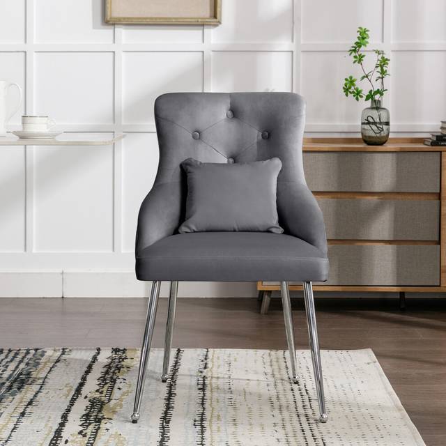 (Grey) Button Pattern Dining Chair with Lumbar Cushion