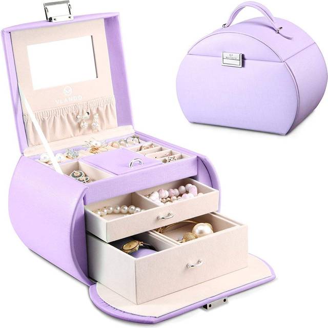 Vlando Princess Style Jewelry Box for Girls Jewelry Box Girls 8-12 3-Layer Kids Jewelry Box with Mirror Little Girls Jewelry Box Valentines Day Gifts