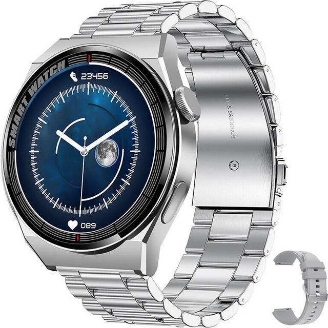 (Silver steel) 2022 New Bluetooth Call Smart Watch Men AMOLED 390*390 HD Screen Heart