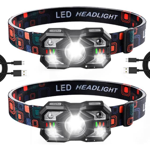 Chronus Headlamp Flashlight Ultra-Light Bright LED Rechargeable Headlight with White Red Light,2-Pack Waterproof Motion Sensor Head Lamp,5 Mode for